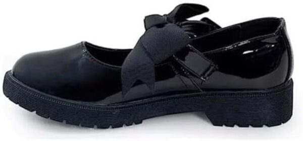 ANZEE Girls Mary Jane Back to School Black Shoes with Detachable Bow On Strap - Toddler Kids Comfort Uniform Shiny Ankle Strap Shoes UK - Image 3