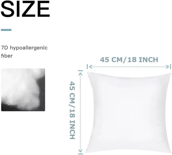 Cushion Inserts 45cm x 45cm (18x18 Inch) - Pack of 8 Hypoallergenic Pillow Inserts, 100% Pure White Hollowfibre Fill, Soft and Supportive Square Throw Pillow Inserts for Sofa, Bed, Couch, Home Décor - Image 2