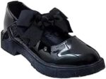 ANZEE Girls Mary Jane Back to School Black Shoes with Detachable Bow On Strap - Toddler Kids Comfort Uniform Shiny Ankle Strap Shoes UK - Image 2