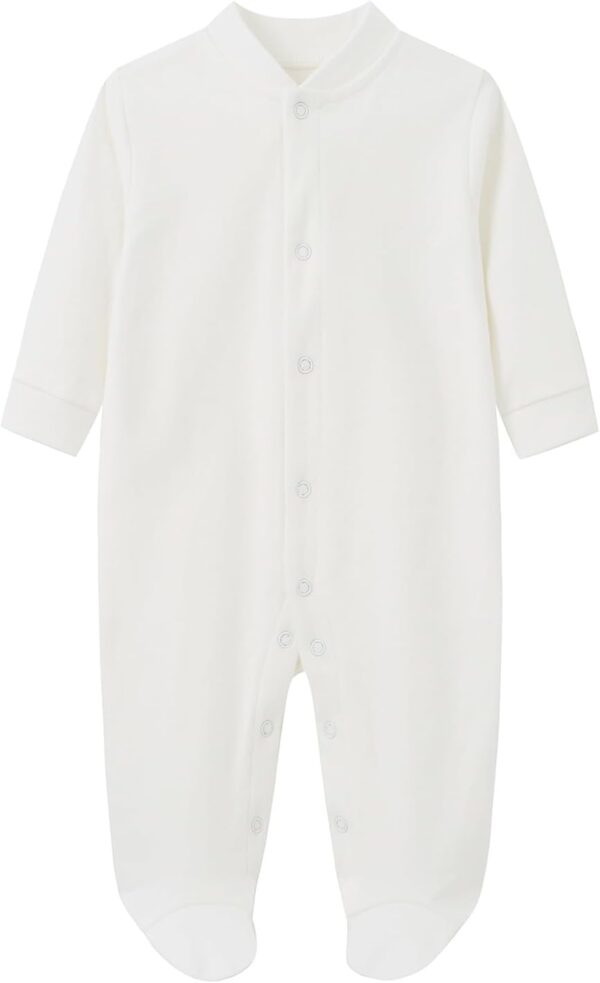 BINIDUCKLING Baby Boys Girls Snap-Up Sleepsuit, Cotton Baby Footed Pajamas - Long Sleeve Baby Grows Sleepwear for 0-12 Months, 2-Pack - Image 2