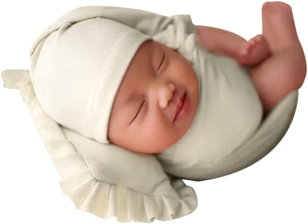 3pcs/Set Newborn Photography Props, Newborn Stretch Swaddle Wrap Blanket Hat and Posing Pillow Prop Baby Newborn Photography Photo Blanket Set for Baby 0-6 Months - Image 8