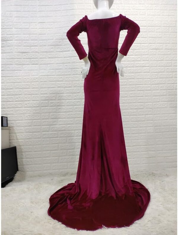 Runstarshow Maternity Dress Photoshoot Baby Shower Dresses for Pregnant Women Maternity Clothes Long Sleeve V-Neck Velvet Pregnancy Dresses Maternity Gown Photography Party Dress Plus Size S-XL - Image 5