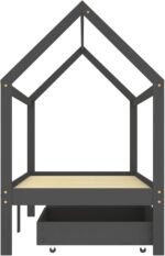 Gecheer Kids Bed Frame with Drawers Wooden Frame Bedroom Baby Cots Toddler Furniture Wooden Children's Bed Tree House Design Bed Baby Toddler Children Girls Boys Bed Dark Grey Solid Pine Wood 90x200cm - Image 4