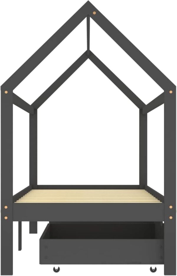 Gecheer Kids Bed Frame with Drawers Wooden Frame Bedroom Baby Cots Toddler Furniture Wooden Children's Bed Tree House Design Bed Baby Toddler Children Girls Boys Bed Dark Grey Solid Pine Wood 90x200cm - Image 4