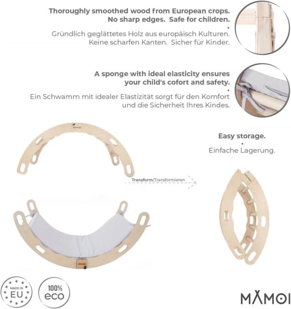 MAMOI® Toddler climbing frame indoor with cushion, Cushion for indoor climbing frame for toddlers, Baby kids climbing dome, Wooden climbing triangle for children from 1/2/3 years - Image 4