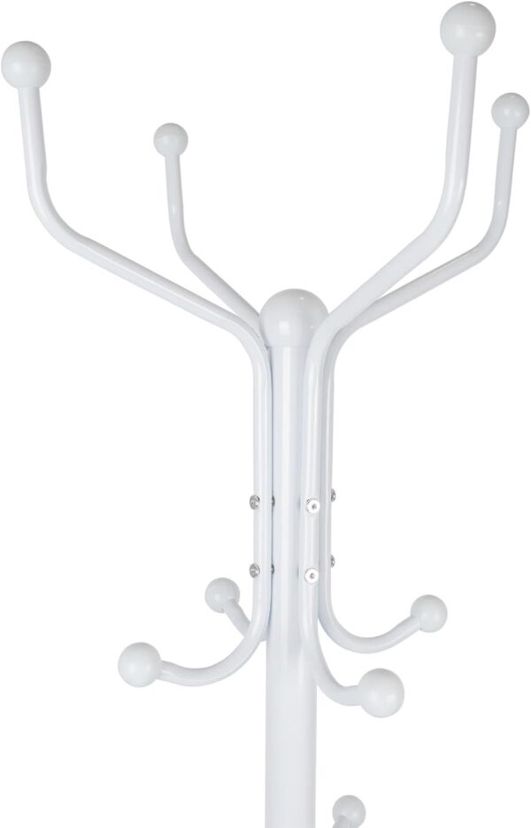 Harbour Housewares 1x White Free-Standing Steel Coat Rack - Multi-Hook Hallway Hall Hat Bag Jacket Hanger Storage Tree Stand Unit - Image 3