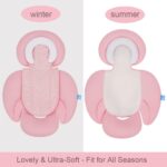 INFANZIA New 2-in-1 Head & Body Supports for Baby Newborn Infants - Extra Soft Stroller Cushion Pads Car Seat Insert, Seasons, Pink - Image 3
