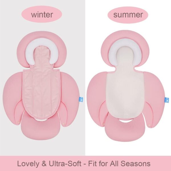 INFANZIA New 2-in-1 Head & Body Supports for Baby Newborn Infants - Extra Soft Stroller Cushion Pads Car Seat Insert, Seasons, Pink - Image 3