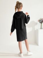 ESHOO Girls 2 Piece Outfits Kids Hooded Pullover Sweatshirt Tops Cami Dress Clothing Set Teen Girls Bodycon Dress and Hoodie Crop Top Sweatshirt Fall Winter Clothes - Image 3