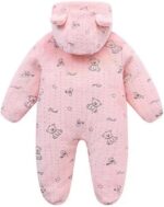 Newborn Baby Boys Girls Fall Winter Snowsuit Cartoon Bear Print Zipper Hooded Jumpsuit Infant Cute Warm Romper Outwear 0-12M - Image 2