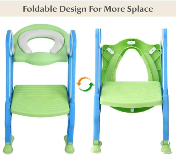 KATARUS Potty Training Toilet Seat with Step Stool Ladder for kids and baby Adjustable Toddler Toilet Training Seat with Soft Not-Cold Padded Seat Safe Handles and Non-Slip Wide Steps, Blue-Green - Image 5