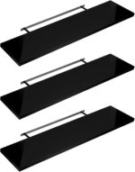 Shelfinity Set of 3 Black Floating Shelves for Wall | 80cm High Gloss Modern Wall Shelves | for Bedroom Living Room Bathroom Kitchen Office | Floating Shelf Unit Ideal for Display & Storage