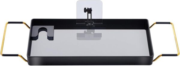 Bathroom Accessories Storage Shelf with Bathtub Tray for Bath Toys Dish Drainer Shampoo Soap Multifunctional Plastic Organizer Rack for Home (Black) - Image 2