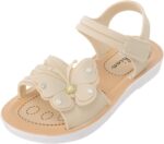 TDEOK Children's Sandals Summer Butterfly with Rhinestone Decorated Sandals Infant Princess Shoes Girls Without Heel Crawling Shoes Baby Outdoor Children's Shoes Girls Barefoot Shoes Children, White,