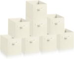 Hibtn Set of 8 Foldable Storage Box, Fabric with Handles Storage Cubes And Cloth Storage Organizer Drawer For Closet And Toys Storage,27 x 27 x 27 cm, Beige