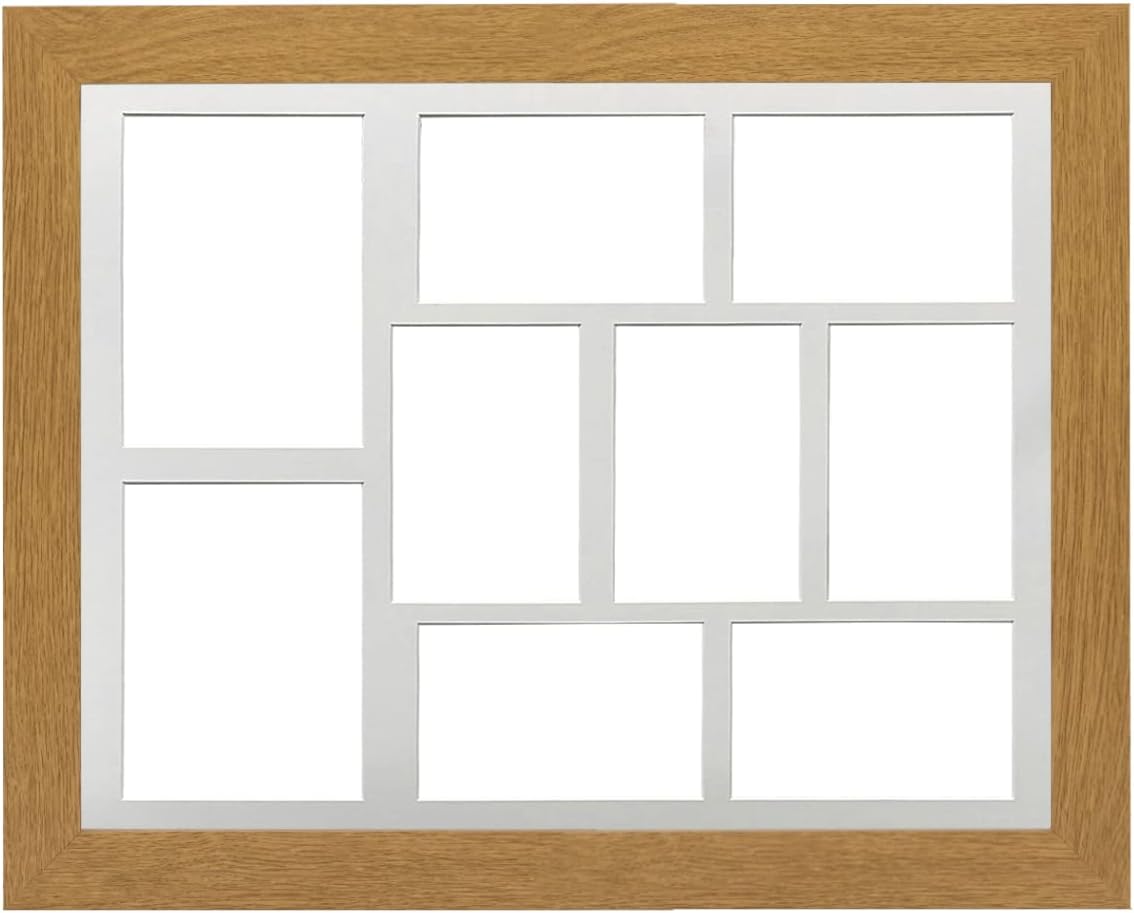 51AjdclSKaL._AC_SL1266_.jpg Oak Frame 20x16' Multi Aperture Picture Frame with White Mount to fit (x2) 7x5' (7x) 6x4' Photos with Perspex Sheet - Wall Mountable Landscape or Portrait - Image 1