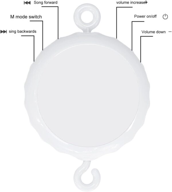 Crib Mobile Motor - 3 Modes Kid Music Box Spinner - 24 Piano Lullabies Crib Music Mobile Crib Attachment, Volume Control Mobile Rotary Music Box Spinner for Kids - Image 8