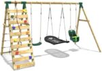 Rebo® Wooden Swing Set with Up and Over Climbing Wall - Skye Green | OutdoorToys | Baby Seat, Boat Seat, Sturdy Wooden Construction, Pressure Treated Timber - Image 2
