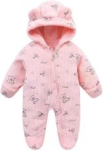 Newborn Baby Boys Girls Fall Winter Snowsuit Cartoon Bear Print Zipper Hooded Jumpsuit Infant Cute Warm Romper Outwear 0-12M