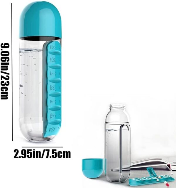 DHinkyoung 2 in 1 Pill Box Cup 7 Days Planner Travel Pill Organizer Drinking Cup Portable Pill Organizer Water Bottle 600 ML Detachable Water Bottle with Medicine Box for Family Travel Work - Image 2