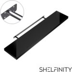 Shelfinity Set of 3 Black Floating Shelves for Wall | 80cm High Gloss Modern Wall Shelves | for Bedroom Living Room Bathroom Kitchen Office | Floating Shelf Unit Ideal for Display & Storage - Image 7