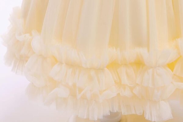 Girls Ball Gown Dresses, Girls Special Occasion Dress Champagne Puffy Tulle Dress High Low with Long Train and Bow on Back - Image 6