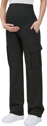 GLAMIX Women's Maternity Cargo Pants with Four Pockets Over The Belly Scrub Pants Pregnancy Clothes