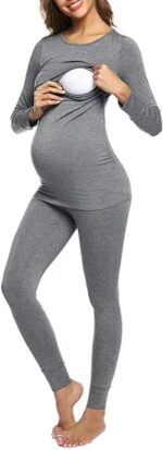Women's Maternity Nursing Pyjamas Long Sleeves Sleepwear Warm Loungewear Set Nightwear