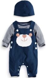Infant Baby Boys Clothing Sets Newborn Baby Cotton Romper Outfits Suit Toddler Kids Pyjamas 3pcs Long Sleeves T-Shirt + Star Pattern Dungarees+ Hat 0-24 Months