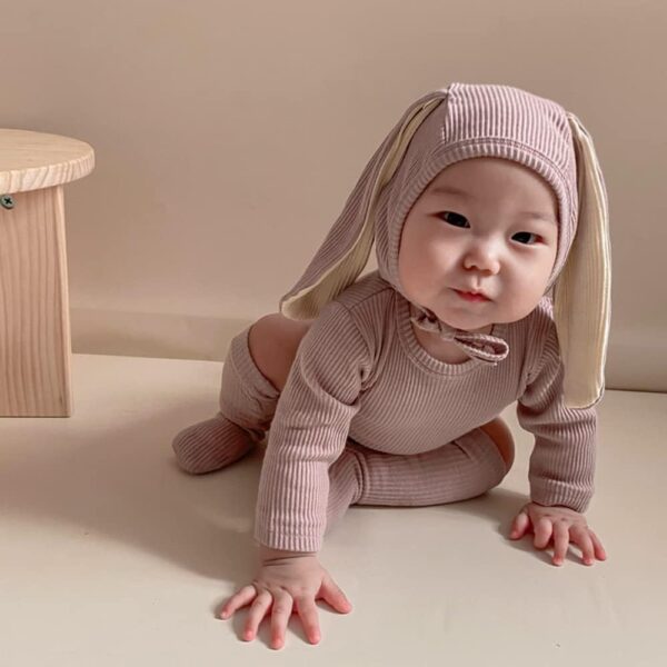 Baby Bunny Outfit Baby Boys Girls Easter Outfits Bodysuit Romper with 3D Bunny Ear Hat 0-24 Months - Image 4