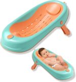 Coo11 Baby Bath Seat for 0-6 Months Newborn, Foldable Anti-Slip Chair Support, Ergonomic Quick Drying Design & Soft Rubber Headrest, Portable & Lightweight Bathing Essential for Home & Travel - Orange - Image 2
