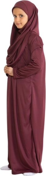 Prien Kids Prayer Dress Muslim Clothes for Girls Long Sleeve Abaya with Hijab Two Piece Maxi Islamic Set Scarf Kaftan Jilbab - Image 3