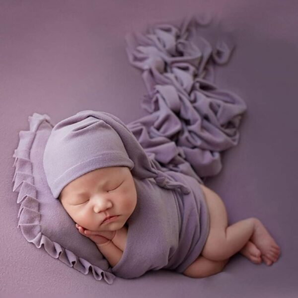 3pcs/Set Newborn Photography Props, Newborn Stretch Swaddle Wrap Blanket Hat and Posing Pillow Prop Baby Newborn Photography Photo Blanket Set for Baby 0-6 Months - Image 4