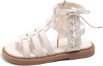 Girls' High Top Sandals Summer 𝐆ladiator Girls' Sandals Open Toe 𝐂𝗿oss Lace Shoes Zipper Casual Flat Sandals With Strap Sandals Retro Sandals Casual Sandals