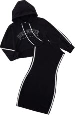 ESHOO Girls 2 Piece Outfits Kids Hooded Pullover Sweatshirt Tops Cami Dress Clothing Set Teen Girls Bodycon Dress and Hoodie Crop Top Sweatshirt Fall Winter Clothes