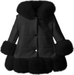 Girls Faux Leather Jacket with Fur Trim Toddler Thick Fleece Lining Warm Winter Coat Long Sleeve Button Dress Coat Winter Windproof Thicken Coat