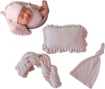 3pcs/Set Newborn Photography Props, Newborn Stretch Swaddle Wrap Blanket Hat and Posing Pillow Prop Baby Newborn Photography Photo Blanket Set for Baby 0-6 Months