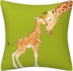 DILOXNSU Giraffe Gifts Cushion Covers 45 x 45 cm Baby Giraffe and Mum Green Double-Sided Decorative Pillows Covers for Livingroom Sofa Bed Home Outdoor Garden Decor Cushions Covers 18 x 18 inch