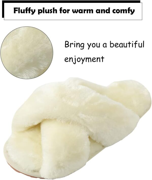 Womens & Girls Slippers Ladies Fluffy Plush House Slippers Cozy Open Toe Faux Fur Sliders for Girls Warm Sandals Indoor Winter - Image 2