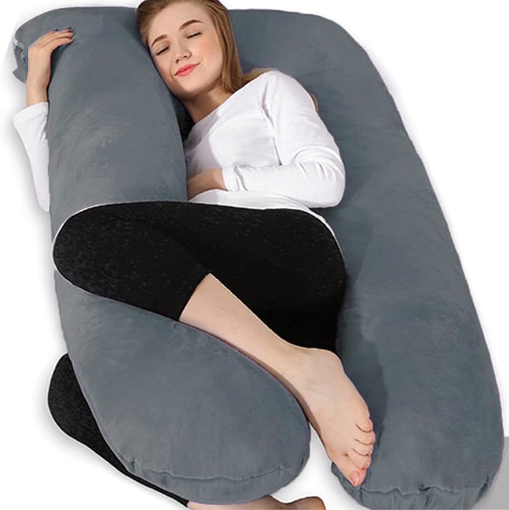 51SXxtxvnKL._AC_SL1000_.jpg Chilling Home Pregnancy Pillows for Sleeping,U Shaped Maternity Pillow Pillow,55 inch Full Body Pillow Long Pillows for Sleeping, Maternity&Body Pillows for adults with Cover Velvet,Light Black - Image 1