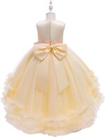 Girls Ball Gown Dresses, Girls Special Occasion Dress Champagne Puffy Tulle Dress High Low with Long Train and Bow on Back - Image 3