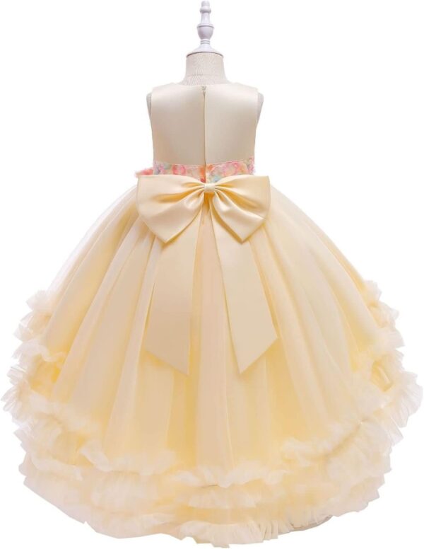 Girls Ball Gown Dresses, Girls Special Occasion Dress Champagne Puffy Tulle Dress High Low with Long Train and Bow on Back - Image 3