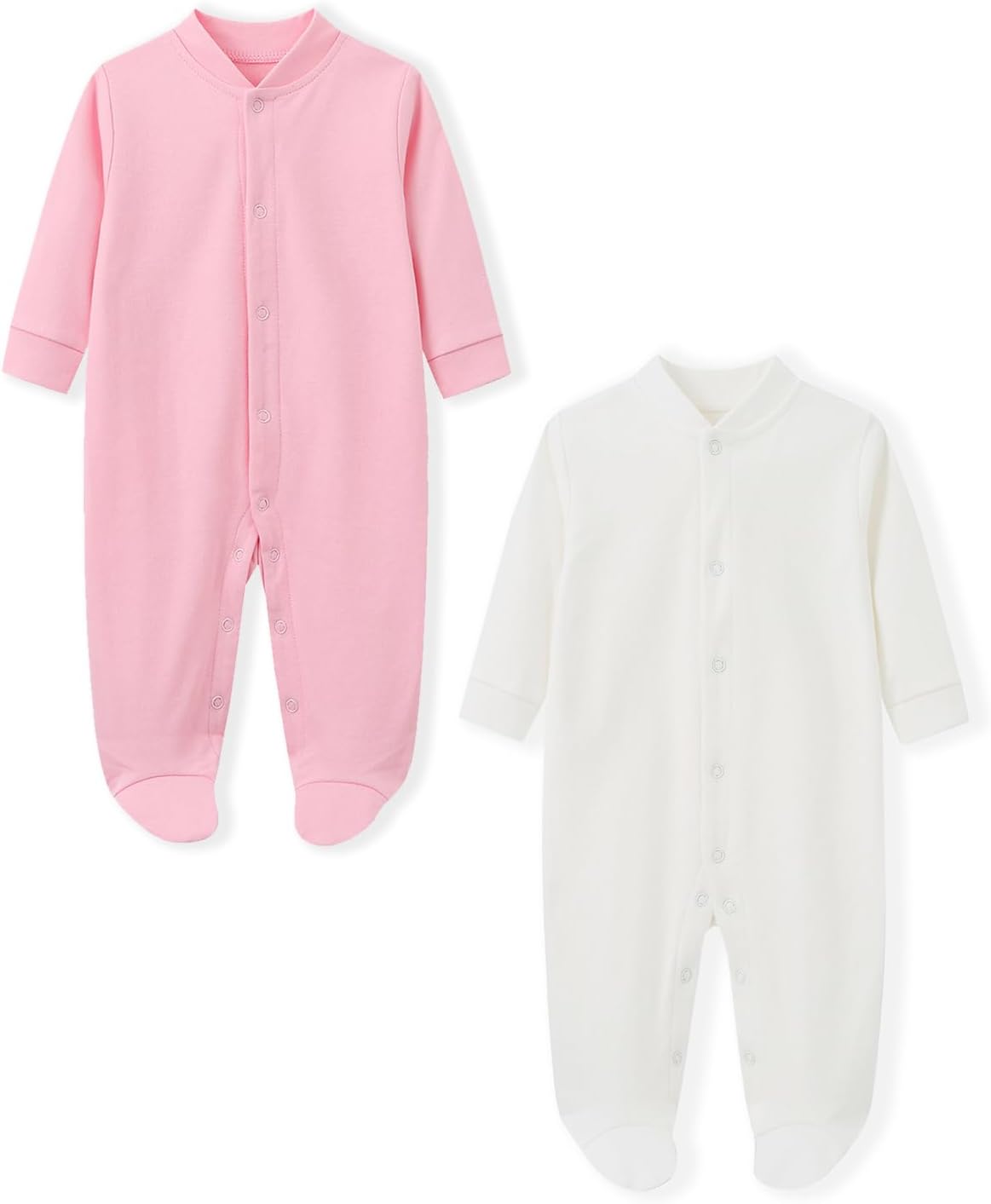 51TPIEmzORL._AC_SL1500_.jpg BINIDUCKLING Baby Boys Girls Snap-Up Sleepsuit, Cotton Baby Footed Pajamas - Long Sleeve Baby Grows Sleepwear for 0-12 Months, 2-Pack - Image 1