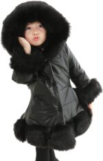 Clode Toddler Girls Faux Fur Jacket Kids Thicken Coat Winter Warm Faur Leather Button Down Jacket With Fleece Hood Long Sleeve Outerwear Trendy Outwear