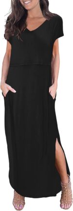 Smallshow Women's Maternity Nursing Dress Split Long Breastfeeding Clothes