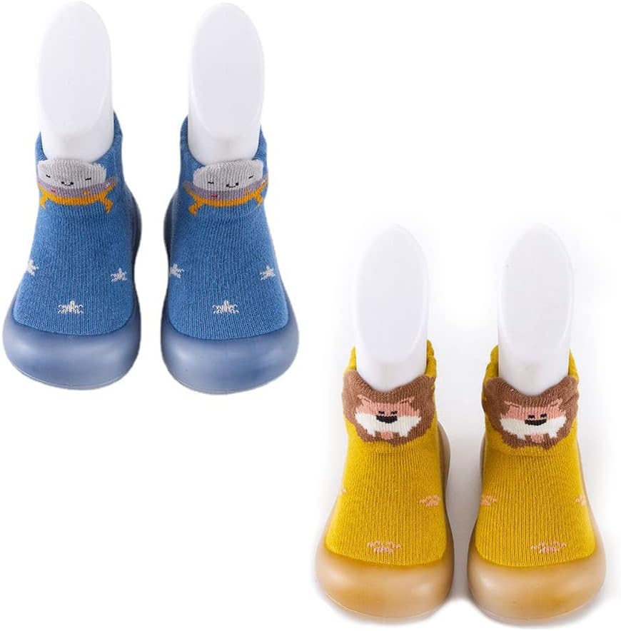 51XhpdnoYsL._AC_SL1002_.jpg XM-Amigo 2 Pairs Unisex Baby Boys Girls First Walking Shoes Indoo Outdoor Walking Anti-Slip Shoes Socks Slippers - Image 1