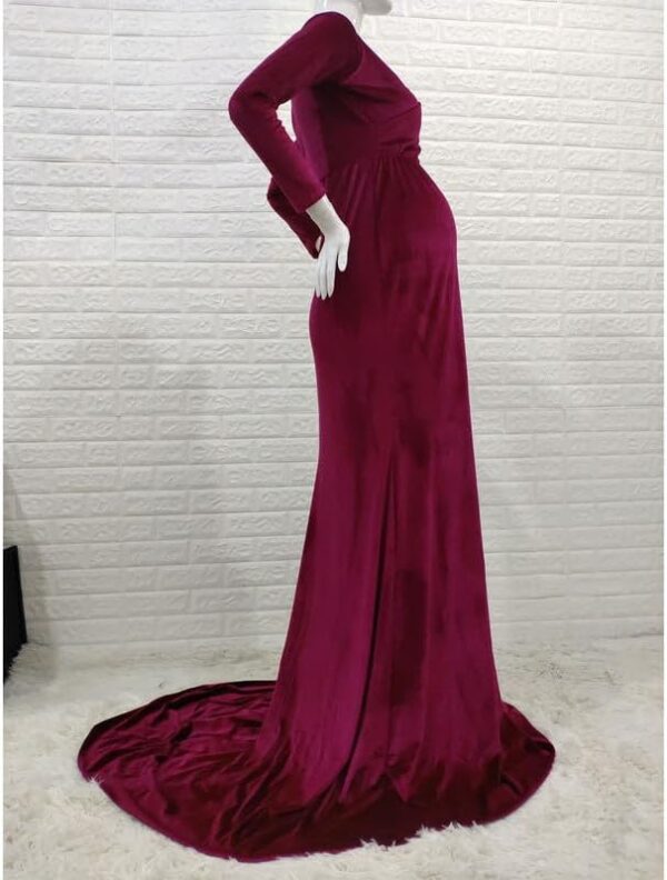 Runstarshow Maternity Dress Photoshoot Baby Shower Dresses for Pregnant Women Maternity Clothes Long Sleeve V-Neck Velvet Pregnancy Dresses Maternity Gown Photography Party Dress Plus Size S-XL - Image 6