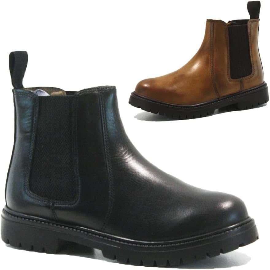 51YJ4qZGe4L._AC_.jpg BARGAINS-GALORE Kids' Boys & Girls Real Leather Dealer Biker Pull-On Ankle Chelsea Riding School Shoes | Durable and Stylish Boots for Everyday Wear - Image 1