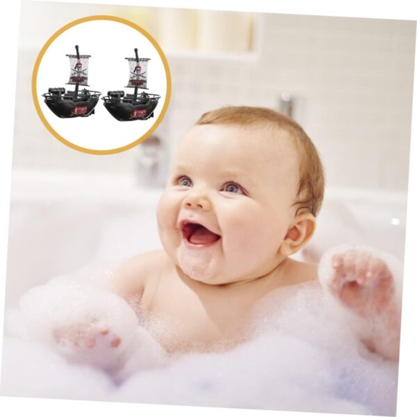 2pcs Baby Bath Toys Pirate Boat Wind Up Floating Bath Toys Bathtub Plastic Toy Boat Swimming Pool Water Toys for Party Favors Toddler Kids Black - Image 2