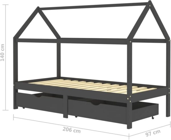 Gecheer Kids Bed Frame with Drawers Wooden Frame Bedroom Baby Cots Toddler Furniture Wooden Children's Bed Tree House Design Bed Baby Toddler Children Girls Boys Bed Dark Grey Solid Pine Wood 90x200cm - Image 2